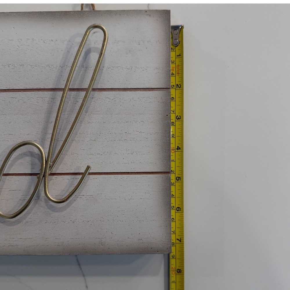 Blessed Wood Wall Sign Gold Wire Script Distressed White Farmhouse Decor 20x7.5 - Picture 5 of 9